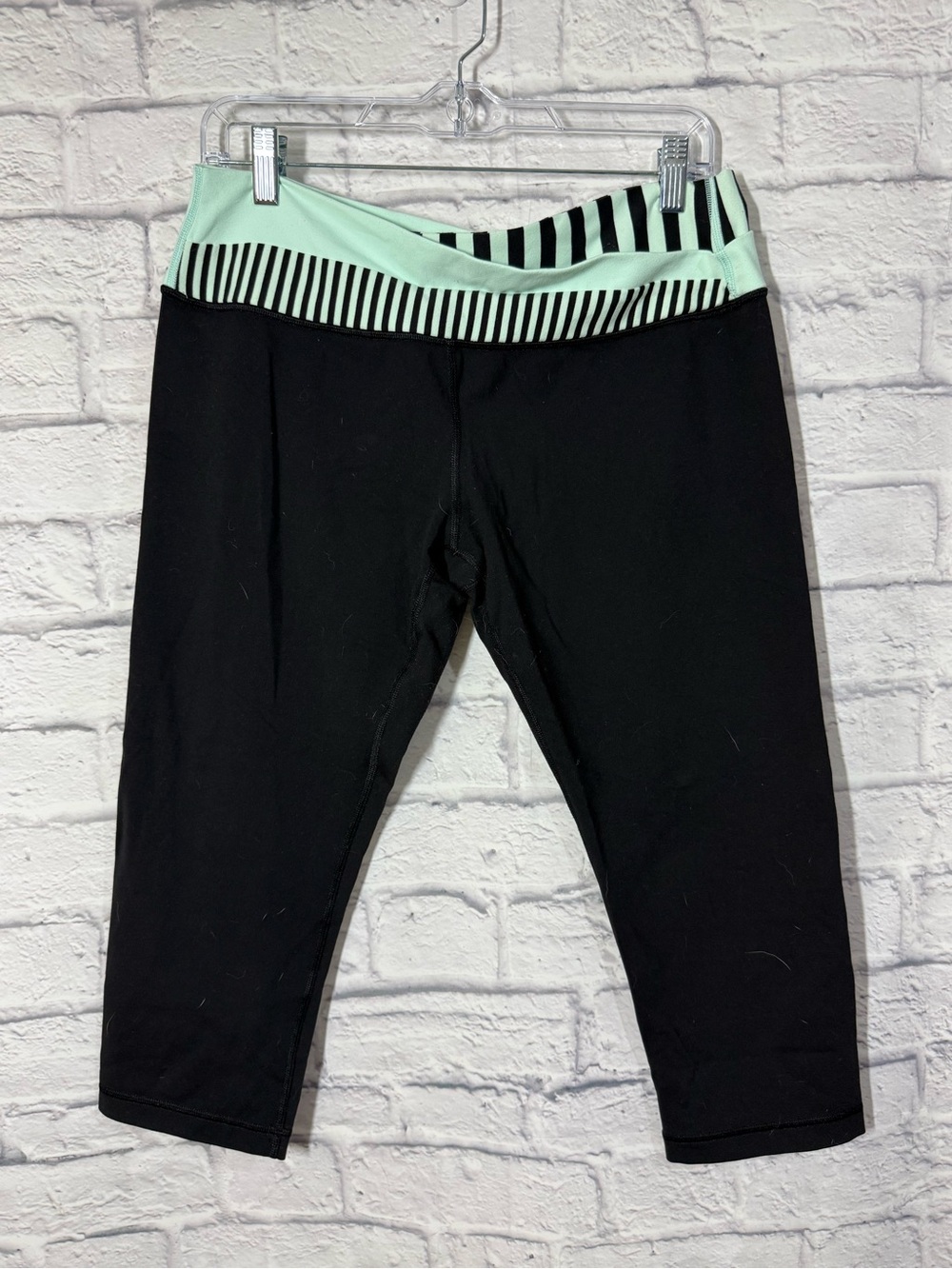 lululemon athletica Black Capri Leggings with Mint Stripe Waistband, 12